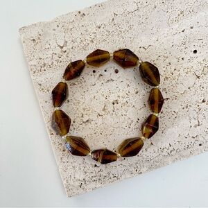 4/$15 Raw Cut Amber Murano Glass Beaded Stretch Bracelet